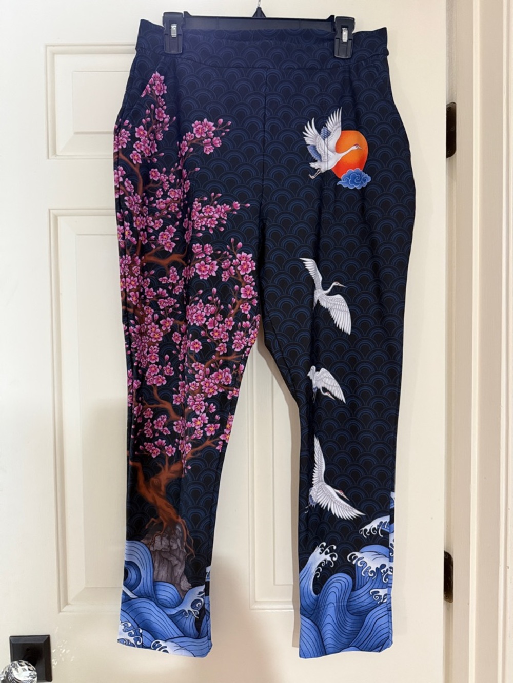 Blackmilk Navy Sakura & Crane High-Waisted Ankle Leggings